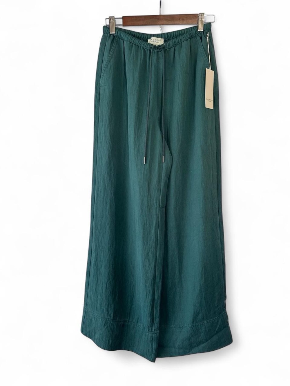 NWT Calypso St Barth Teal Green Lyocell Wide Leg Drawstring Pants Size XS